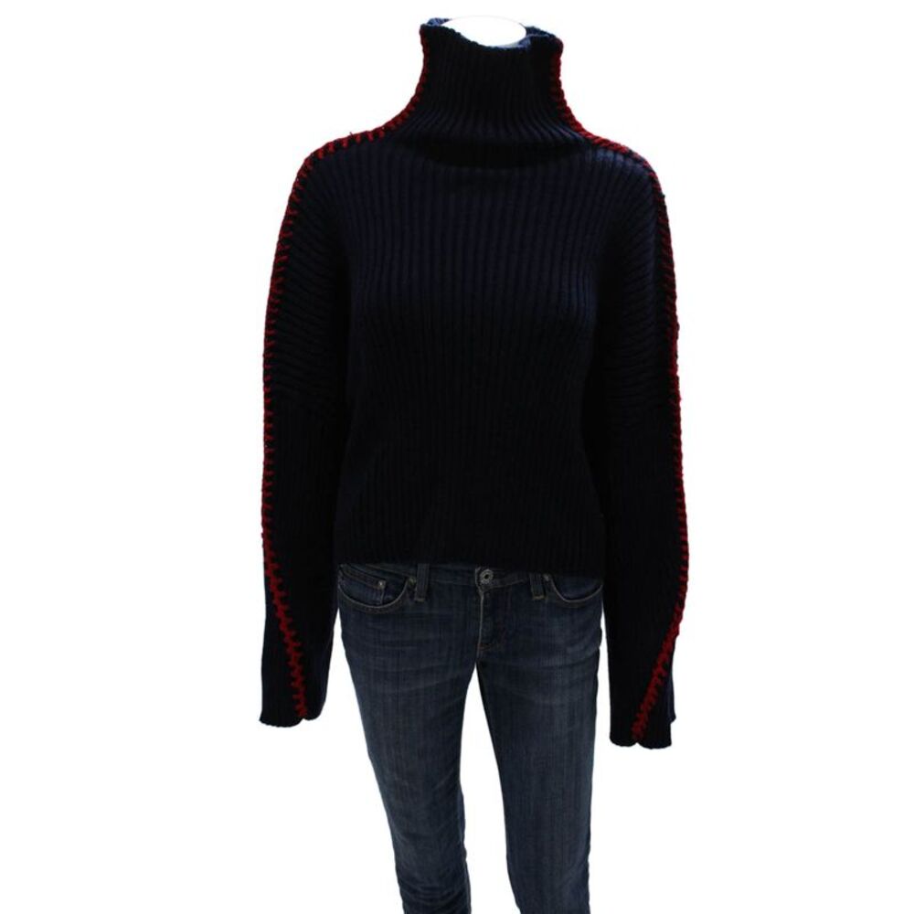 Chakeris Womens Blue Turtleneck Pullover Sweater Long Sleeve Acrylic Size S